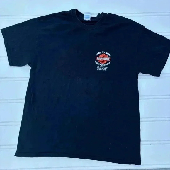Harley-Davidson rode mine out of the Swamp Black T-Shirt L Alabama Big Swamp - Picture 5 of 8